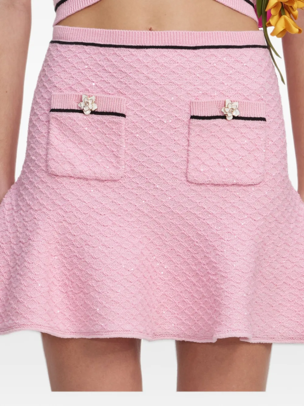 Self-Portrait Gebreide mini-rok verfraaid met pailletten Roze