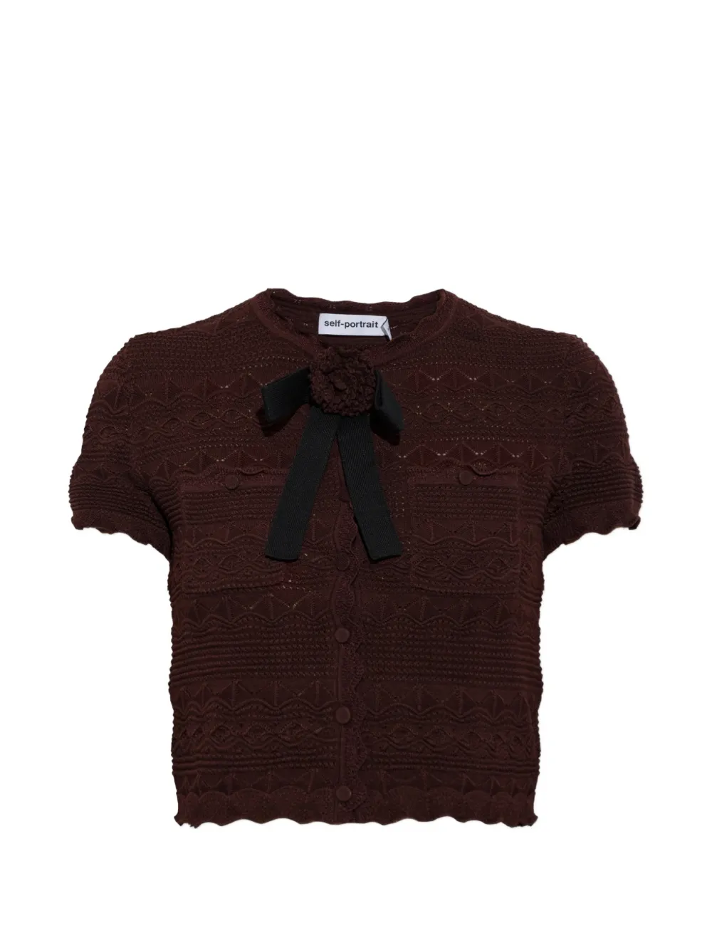 Self-portrait Bow-detail Pointelle-knit Cardigan In Red