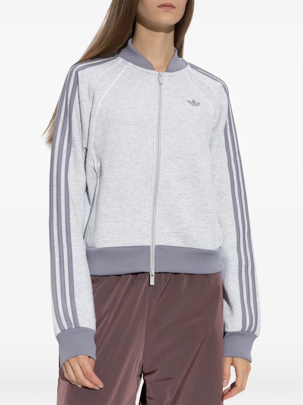 adidas logo-embroidered stripe-detail sweater Grijs