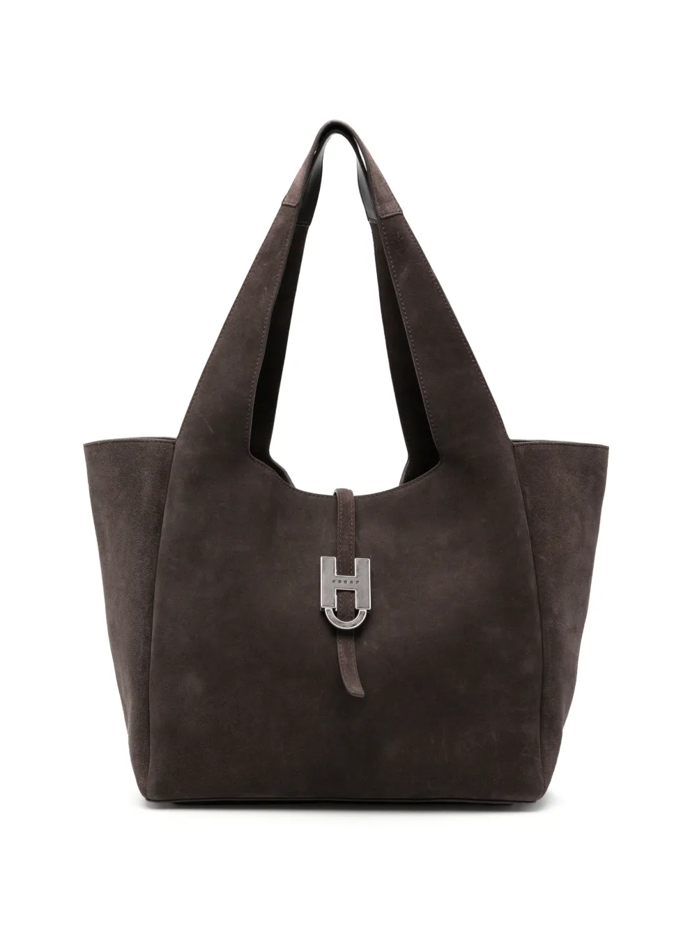 Hogan Trend logo-plaque suede tote bag - Brown