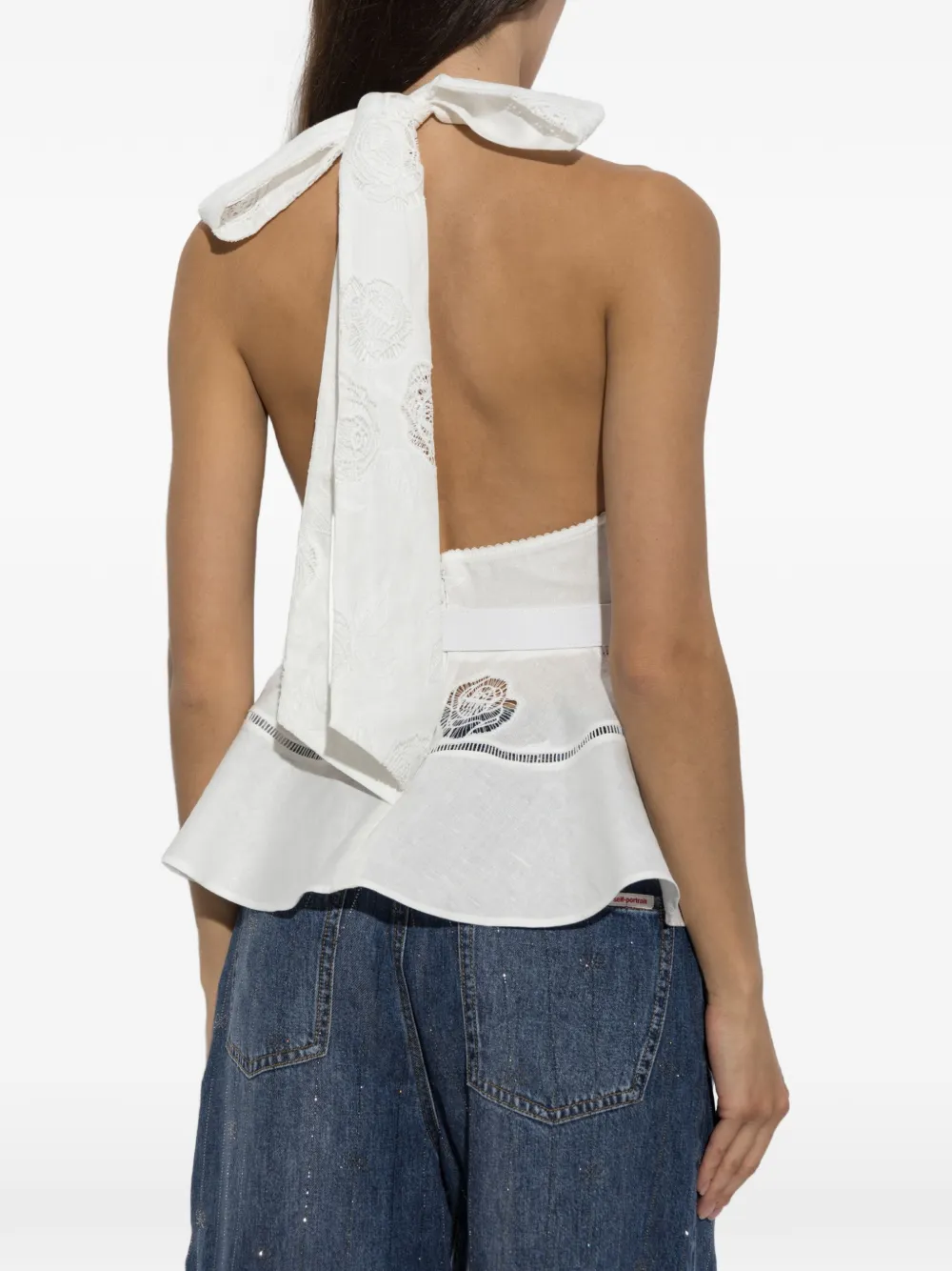 Self-Portrait Top met geborduurde bloemen en ceintuur Wit