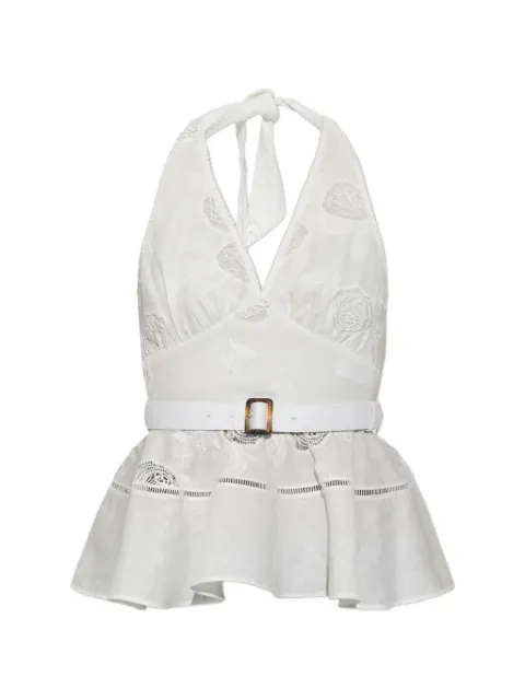 Self-Portrait belted floral-embroidered top
