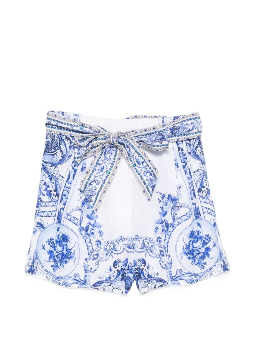 Camilla Ceramic Panoramic crystal-embellished floral-print shorts - White