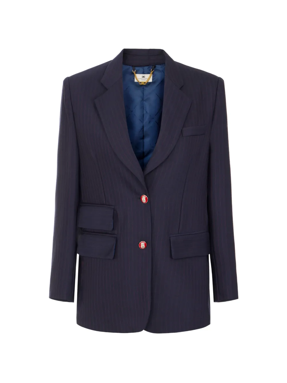 Elisabetta Franchi Blazer met krijtstreep en logo-knoop Blauw