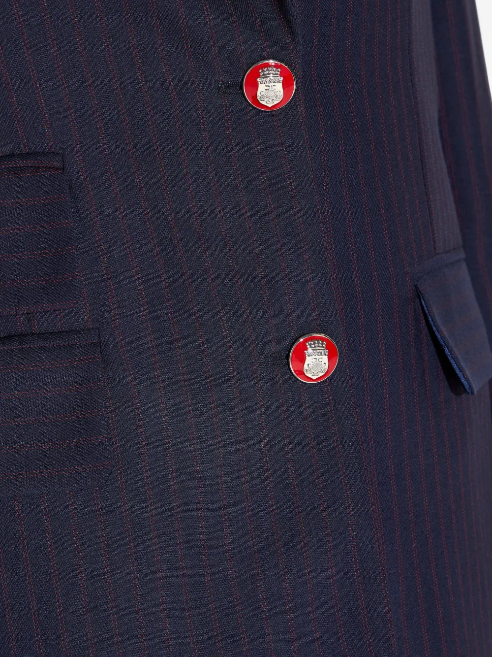 Elisabetta Franchi Blazer met krijtstreep en logo-knoop Blauw