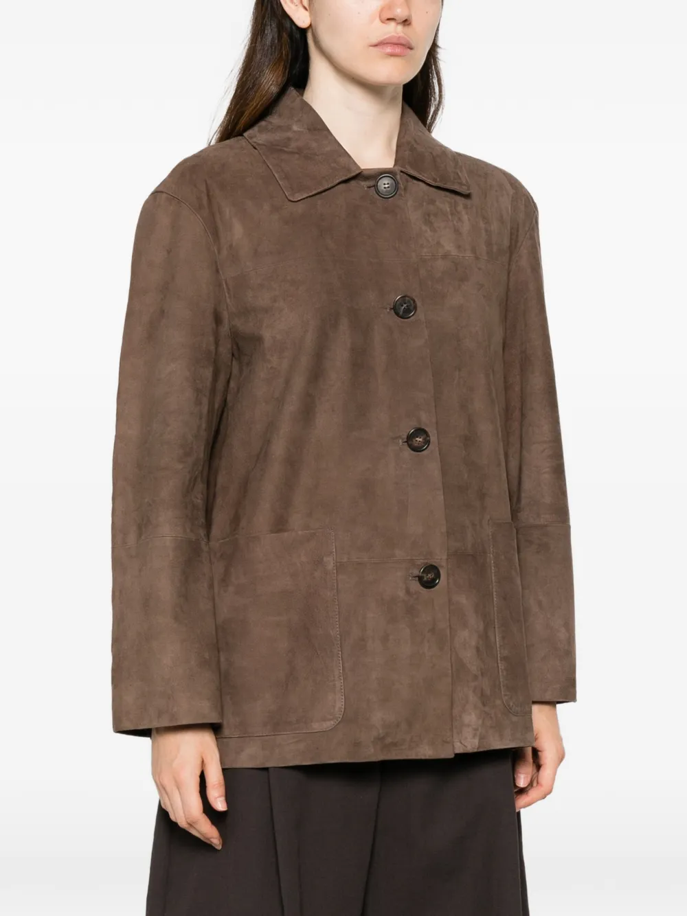 'S Max Mara Smmastrale leren jack met knoopsluiting Bruin