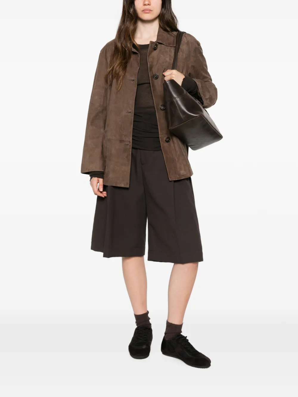 'S Max Mara Smmastrale leren jack met knoopsluiting Bruin