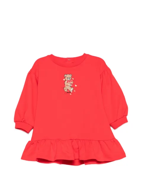 Moschino Kids kjole med bamsemotiv og flæser