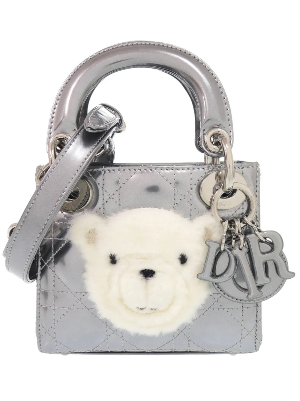 Christian Dior Pre-Owned Borsa a tracolla Bear Lady Dior micro metallizzata con motivo Cannage 2018 - Argento
