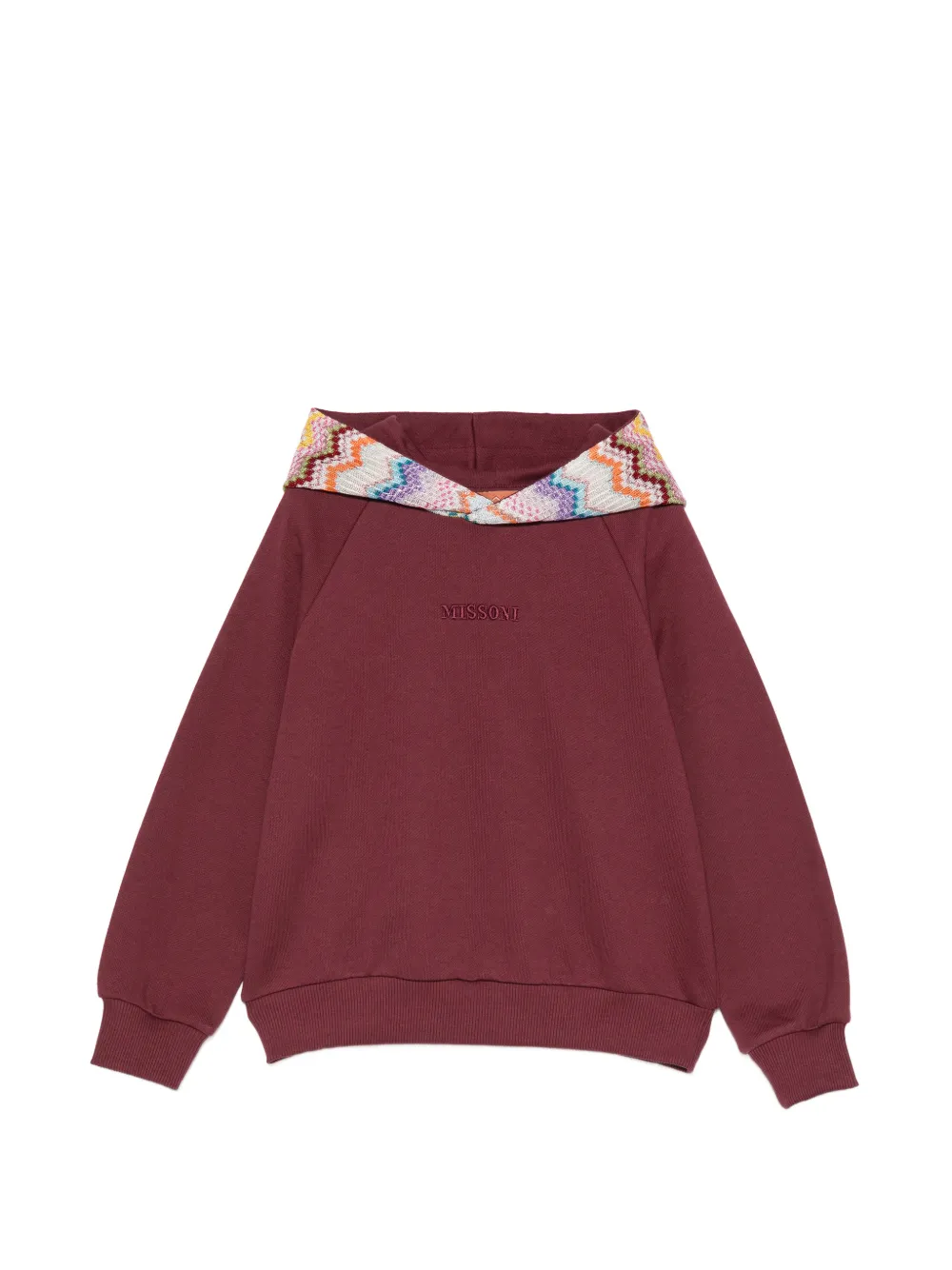 Missoni Kids zigzag-trim logo-embroidered cotton hoodie - Rosso