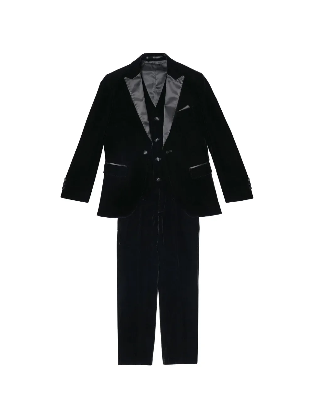 ROMANO KIDS velvet three-piece single-breasted suit - Nero