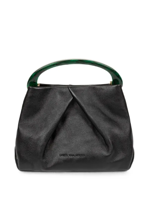 Dries Van Noten Small Pleated Leather Bag in Black