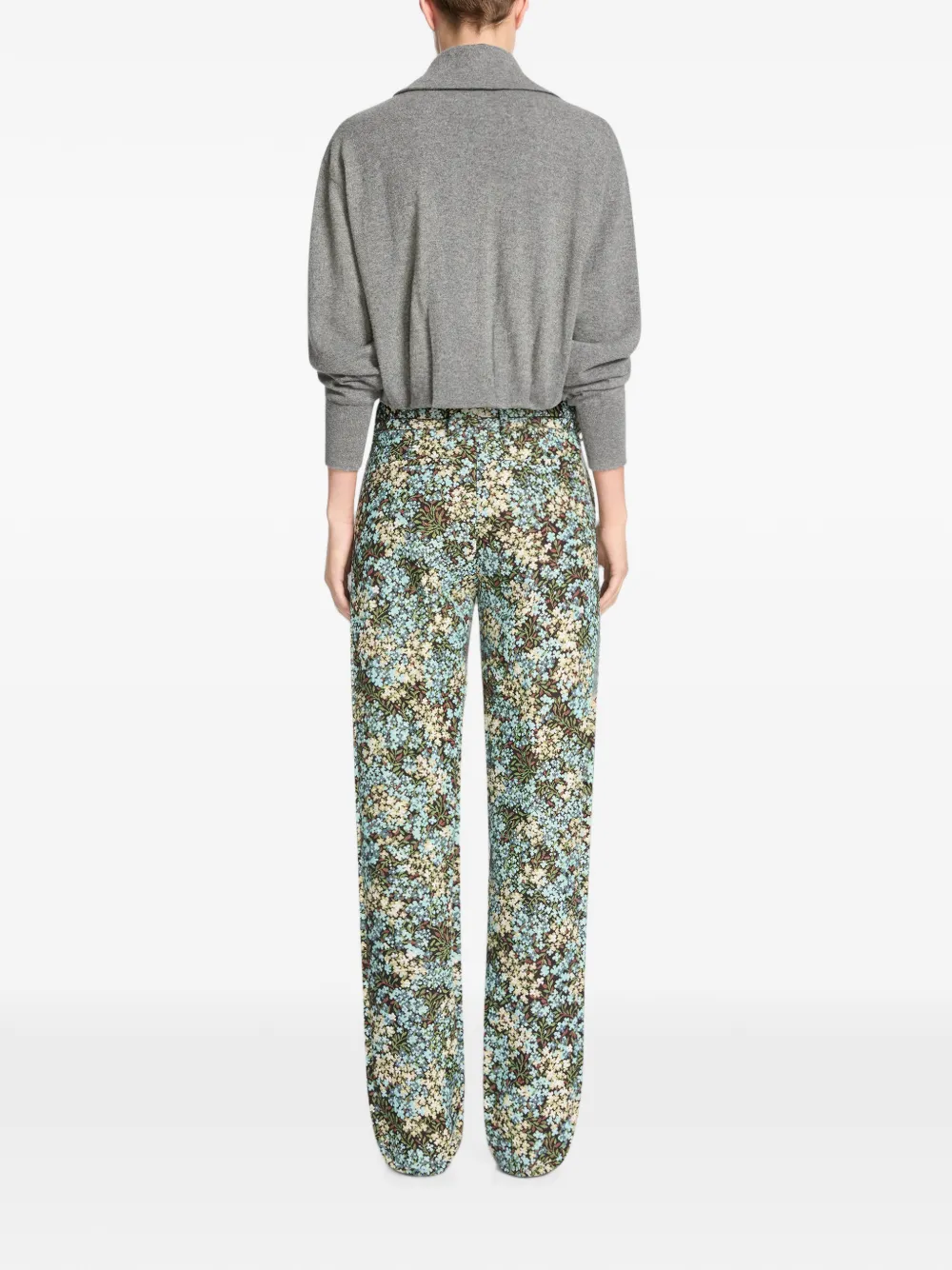 DRIES VAN NOTEN Flared Floral Trousers in Black, view 4