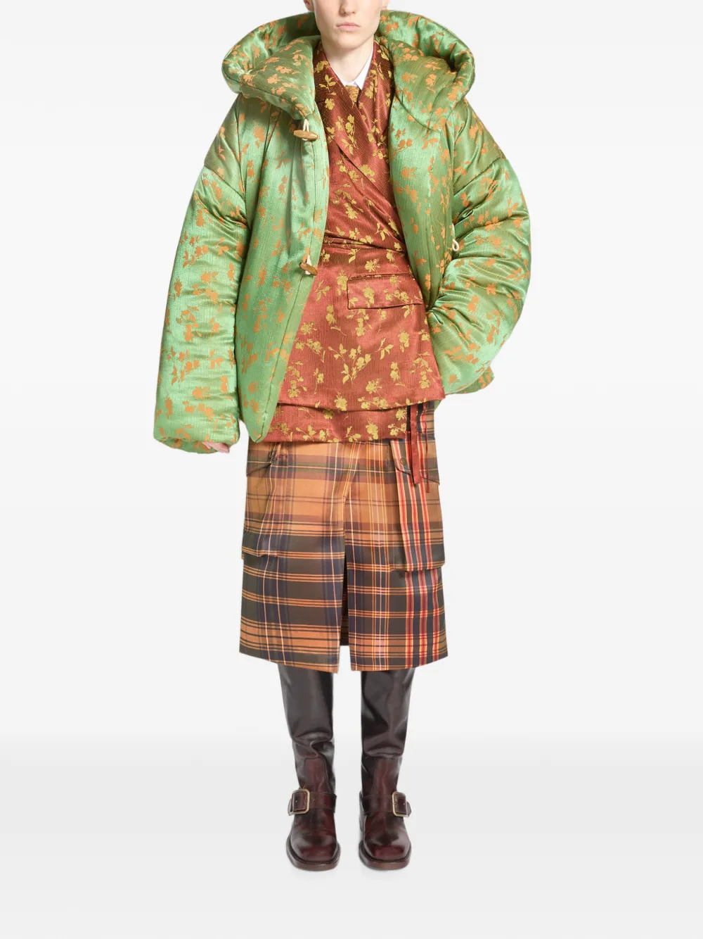 DRIES VAN NOTEN Jacquard Puffer Jacket in Green, view 2