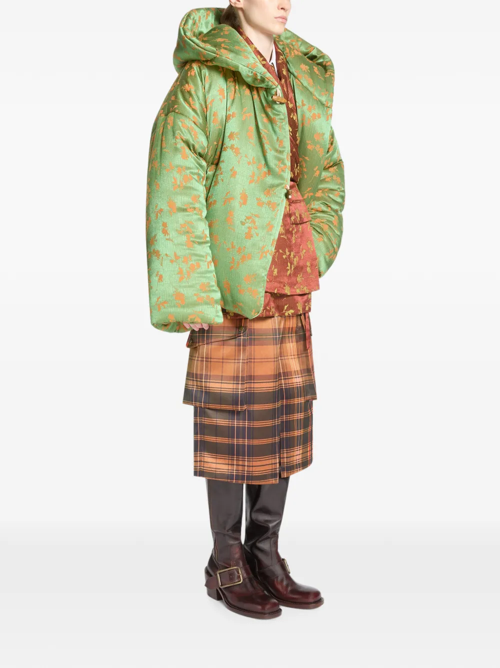 DRIES VAN NOTEN Jacquard Puffer Jacket in Green, view 3