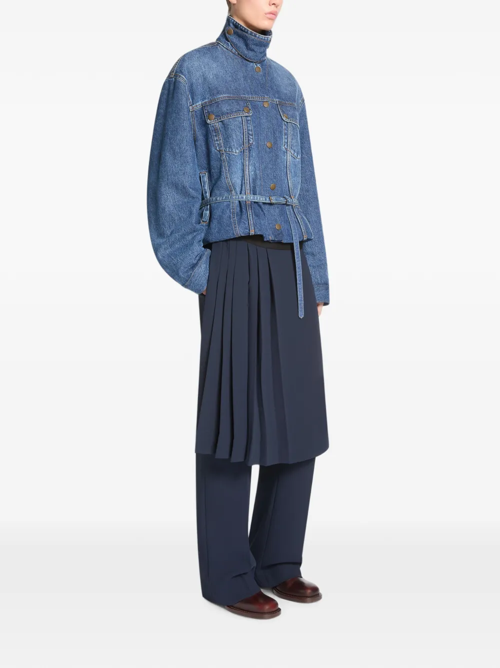 DRIES VAN NOTEN High Collar Denim Jacket in Blue, view 3