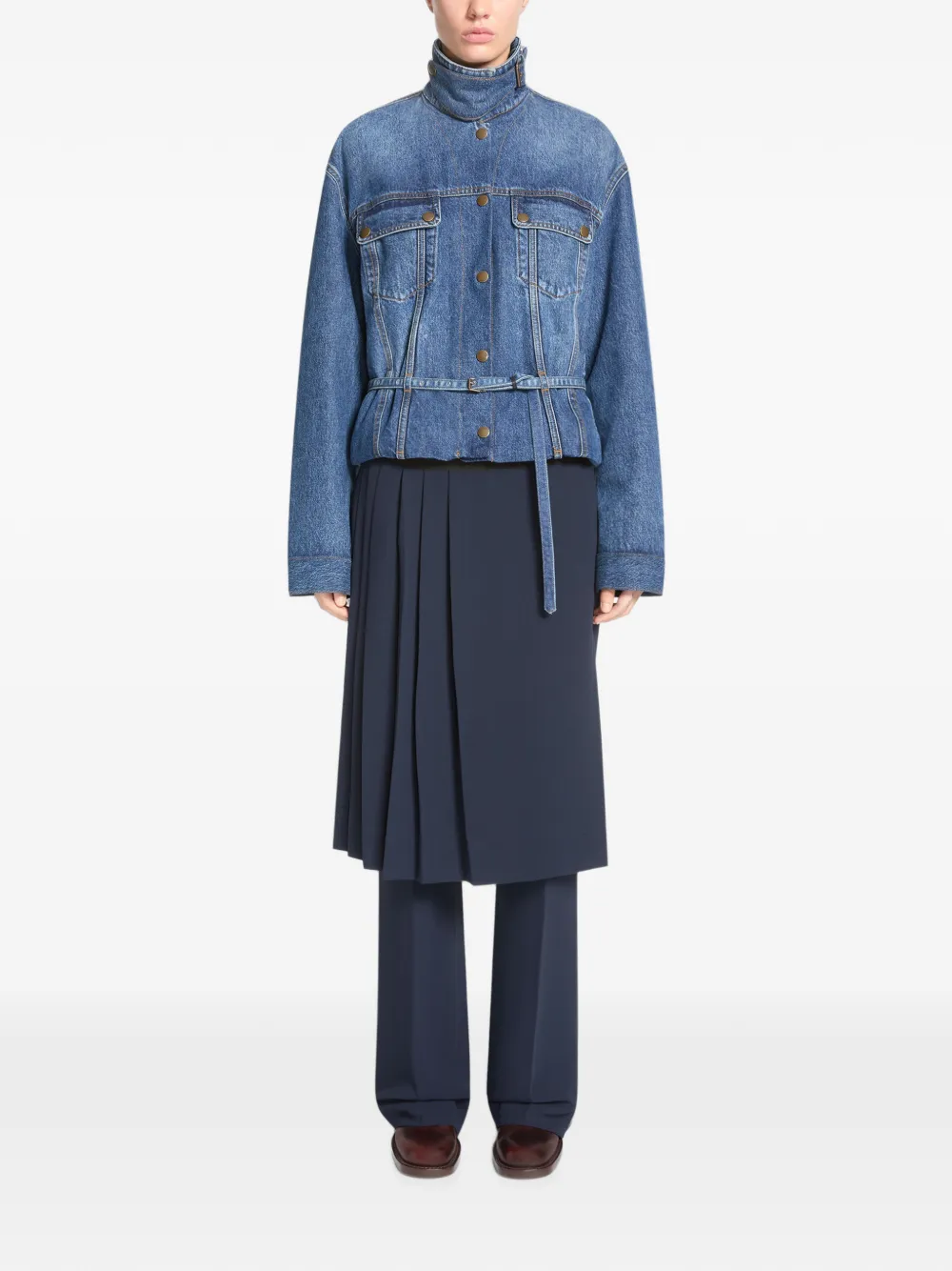 DRIES VAN NOTEN High Collar Denim Jacket in Blue, view 2