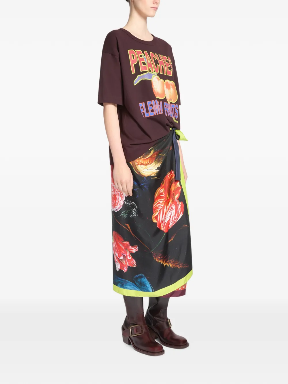 DRIES VAN NOTEN Printed Cotton T-shirt in Red, view 3