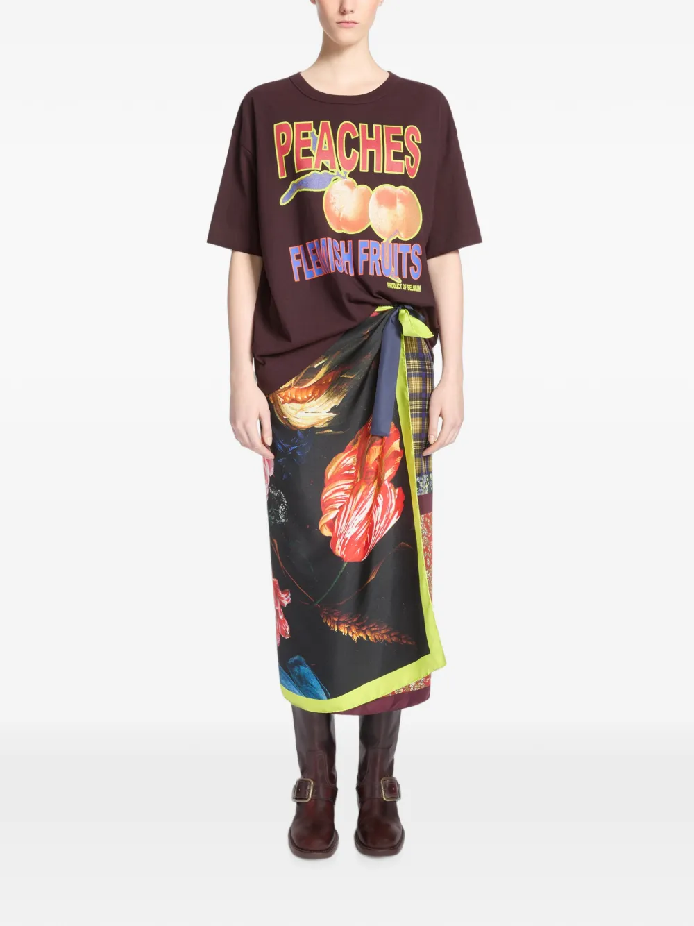DRIES VAN NOTEN Printed Cotton T-shirt in Red, view 2
