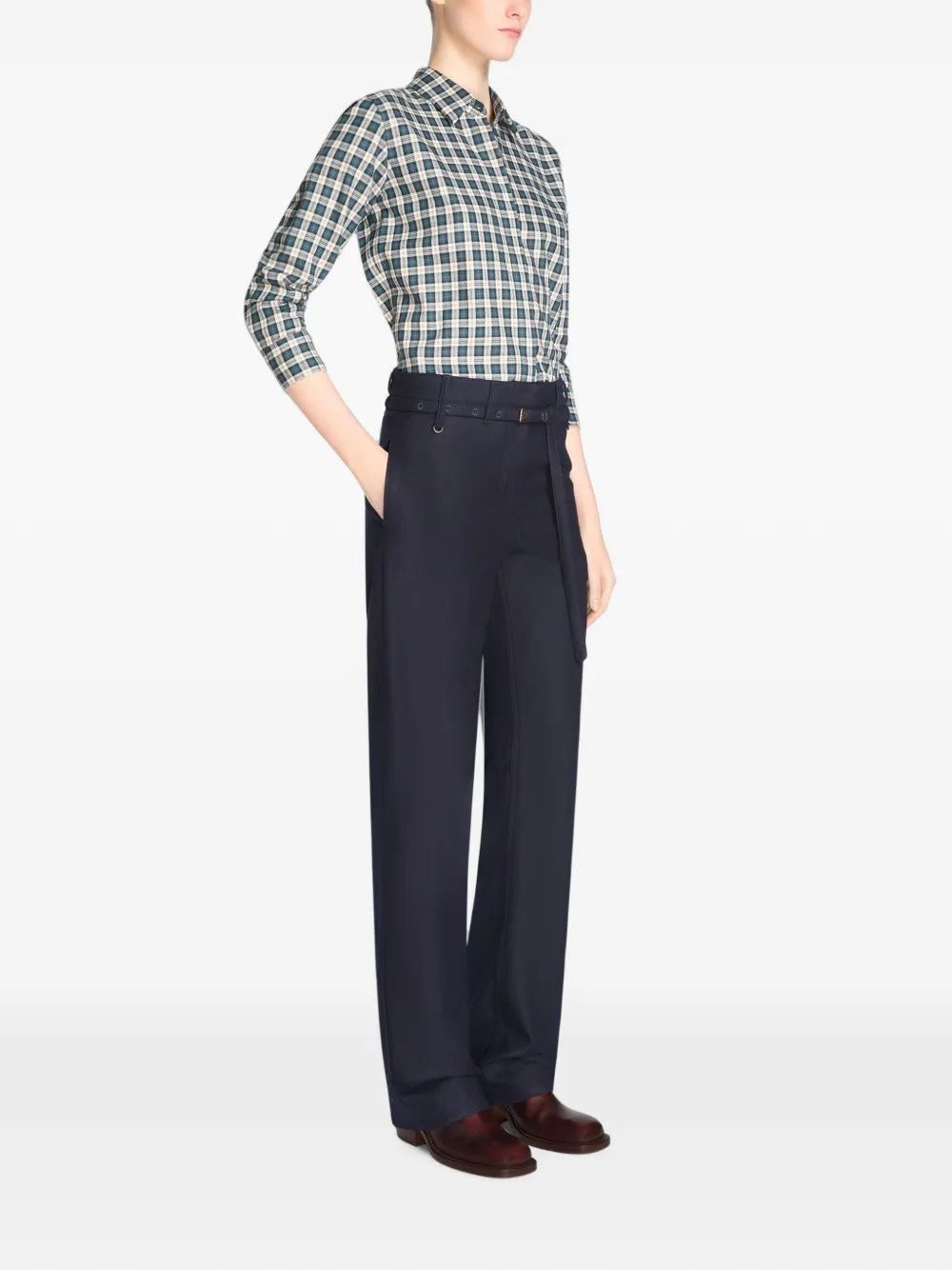 DRIES VAN NOTEN Wollen broek met ceintuur Blauw