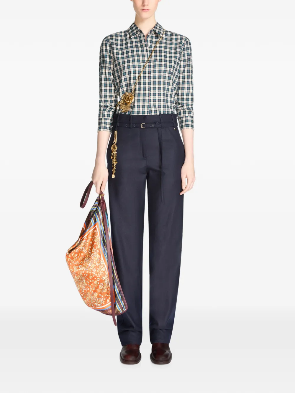 DRIES VAN NOTEN Wollen broek met ceintuur Blauw