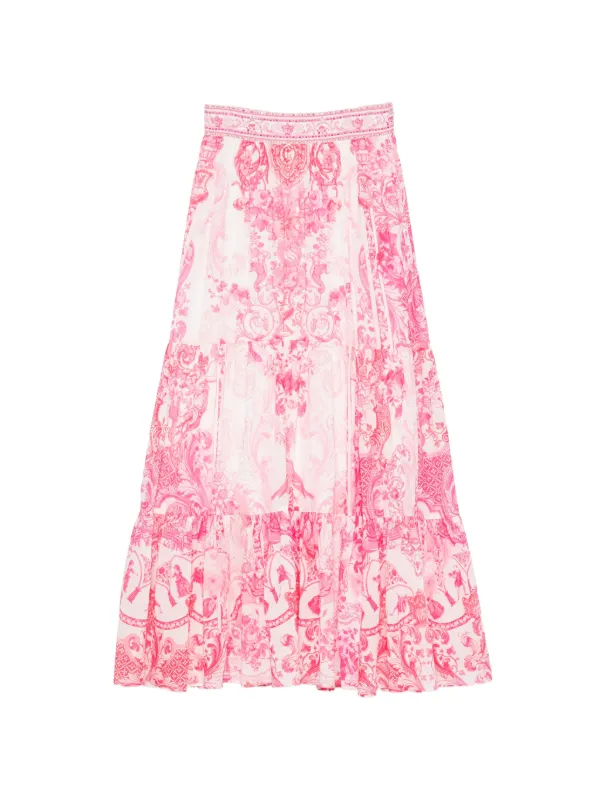 Camilla Livin La Vida Rosa Baroque-print Tiered Long Skirt in Pink