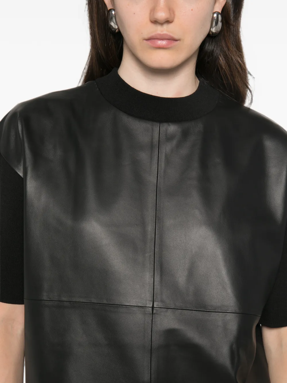 Max Mara Mstsegale leren T-shirt met korte mouwen Zwart