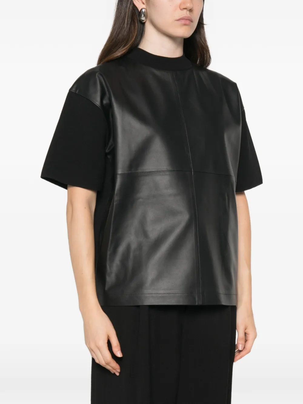 Max Mara Mstsegale leren T-shirt met korte mouwen Zwart