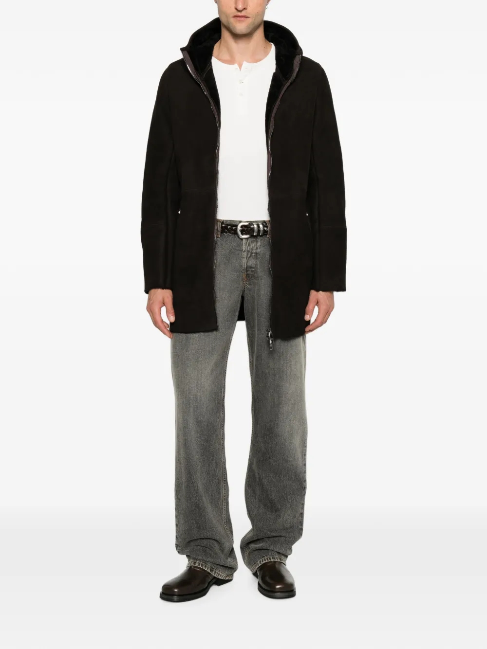 Giorgio Brato Hooded Shearling Coat | Brown | FARFETCH