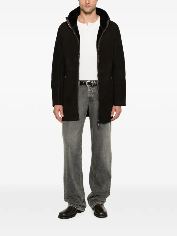 Giorgio Brato Hooded Shearling Coat | Brown | FARFETCH