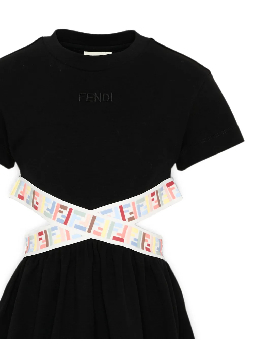 Fendi Kids Mini-jurk met uitgesneden details en FF-logoband Zwart