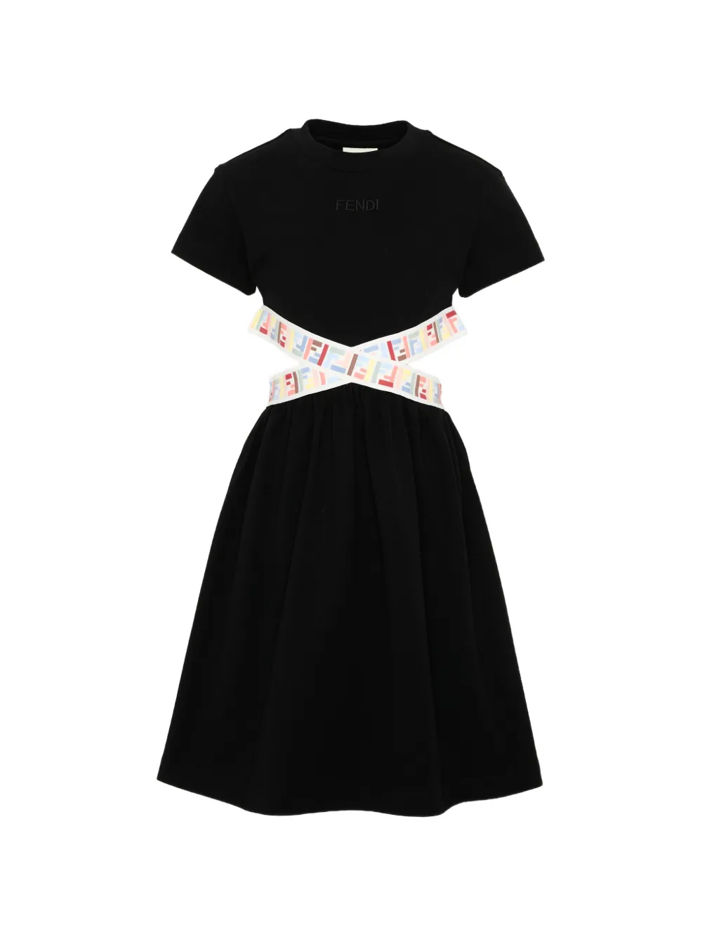 Fendi Kids FF logo-strap cutout mini dress - Nero