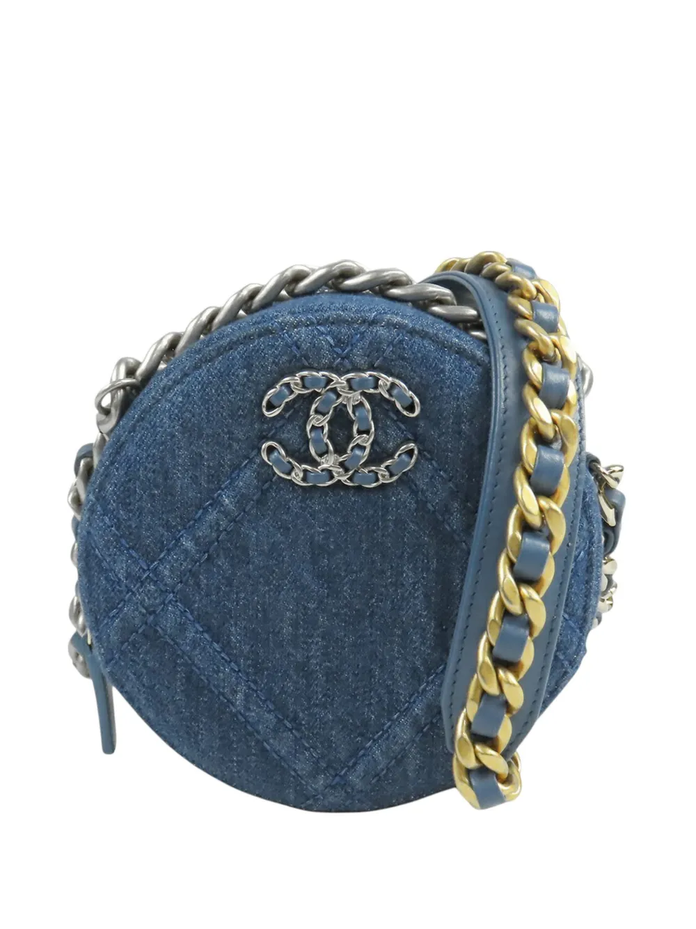 CHANEL Pre-Owned 2021 Denim 19 Round Clutch with Chain satchel - Blue