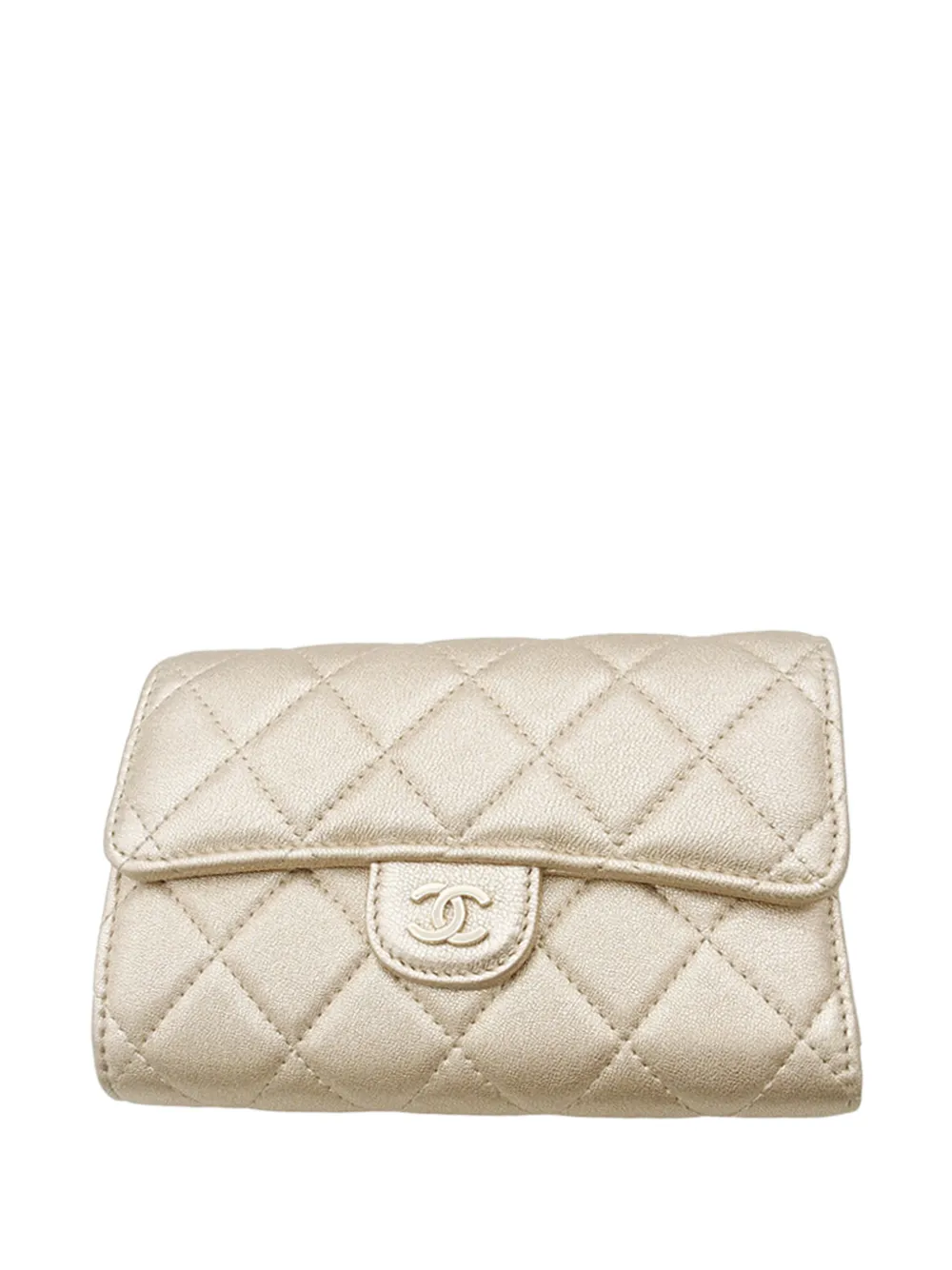 CHANEL Pre-Owned Portafoglio tri-fold trapuntato CC 2020 - Oro