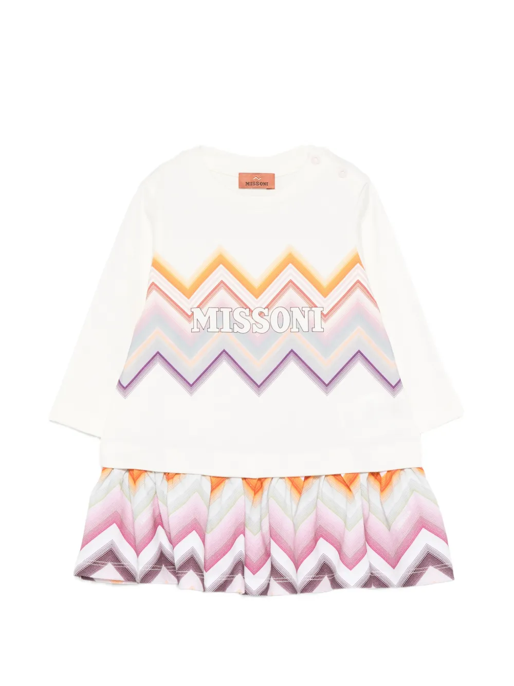Missoni Kids zigzag-print logo-print dress - Toni neutri