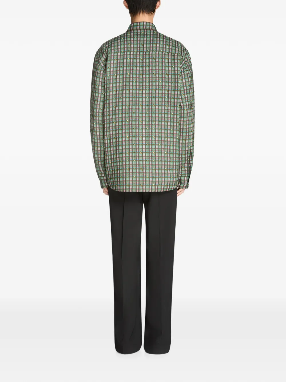 DRIES VAN NOTEN Geruit shirtjack met borduurwerk Groen