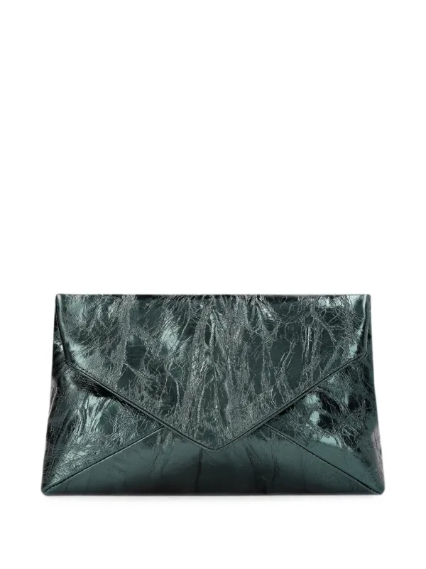 Dries Van Noten Large Leather Envelope Bag in Green