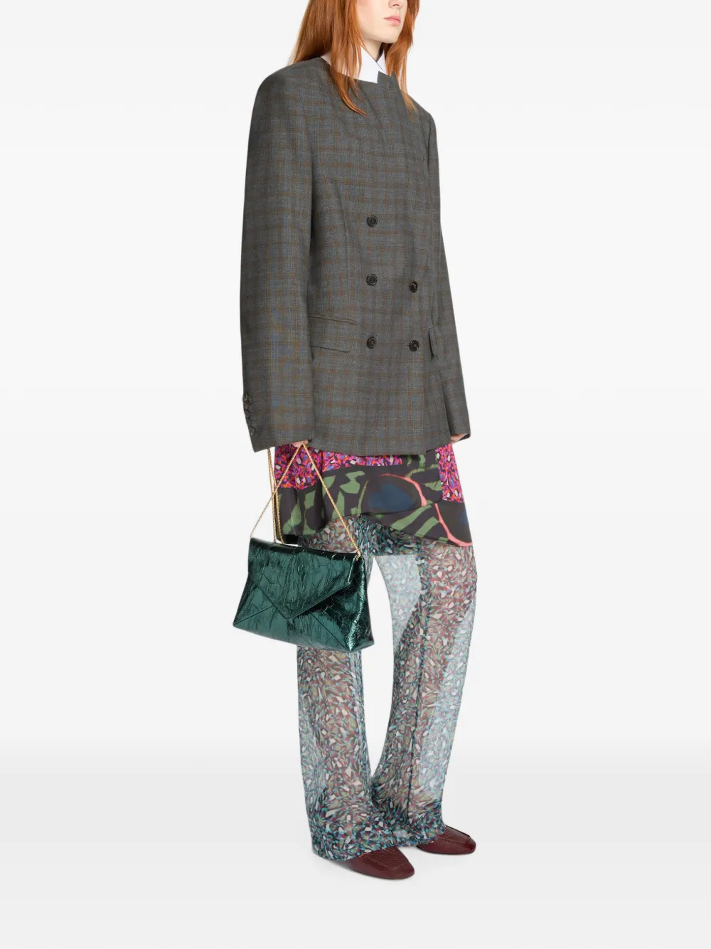 DRIES VAN NOTEN Large Leather Envelope Bag in Green, view 3