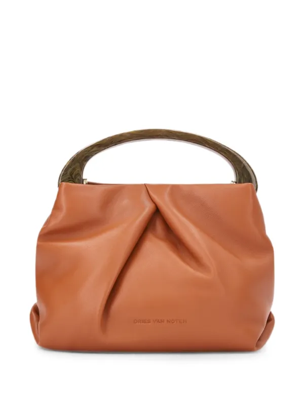 Dries Van Noten Small Ruched Leather Bag in Brown