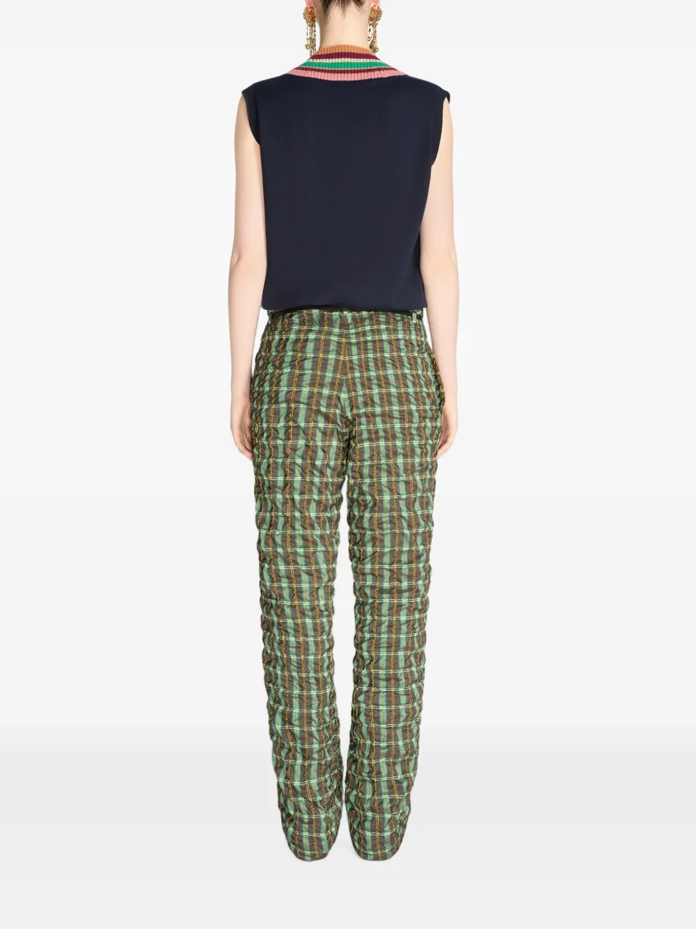 DRIES VAN NOTEN Seersucker broek met ceintuur Groen