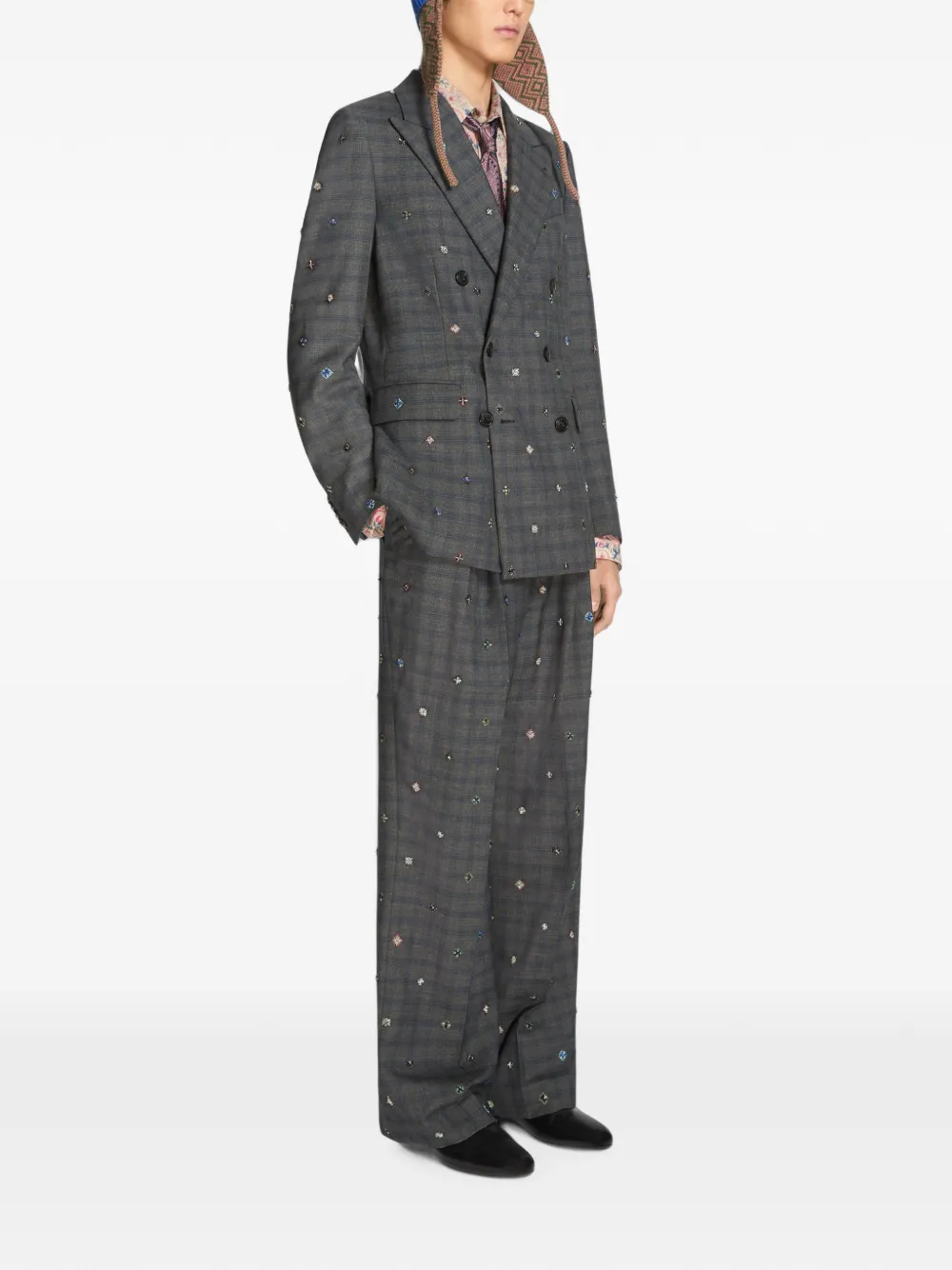 DRIES VAN NOTEN Wollen blazer met borduurwerk Grijs