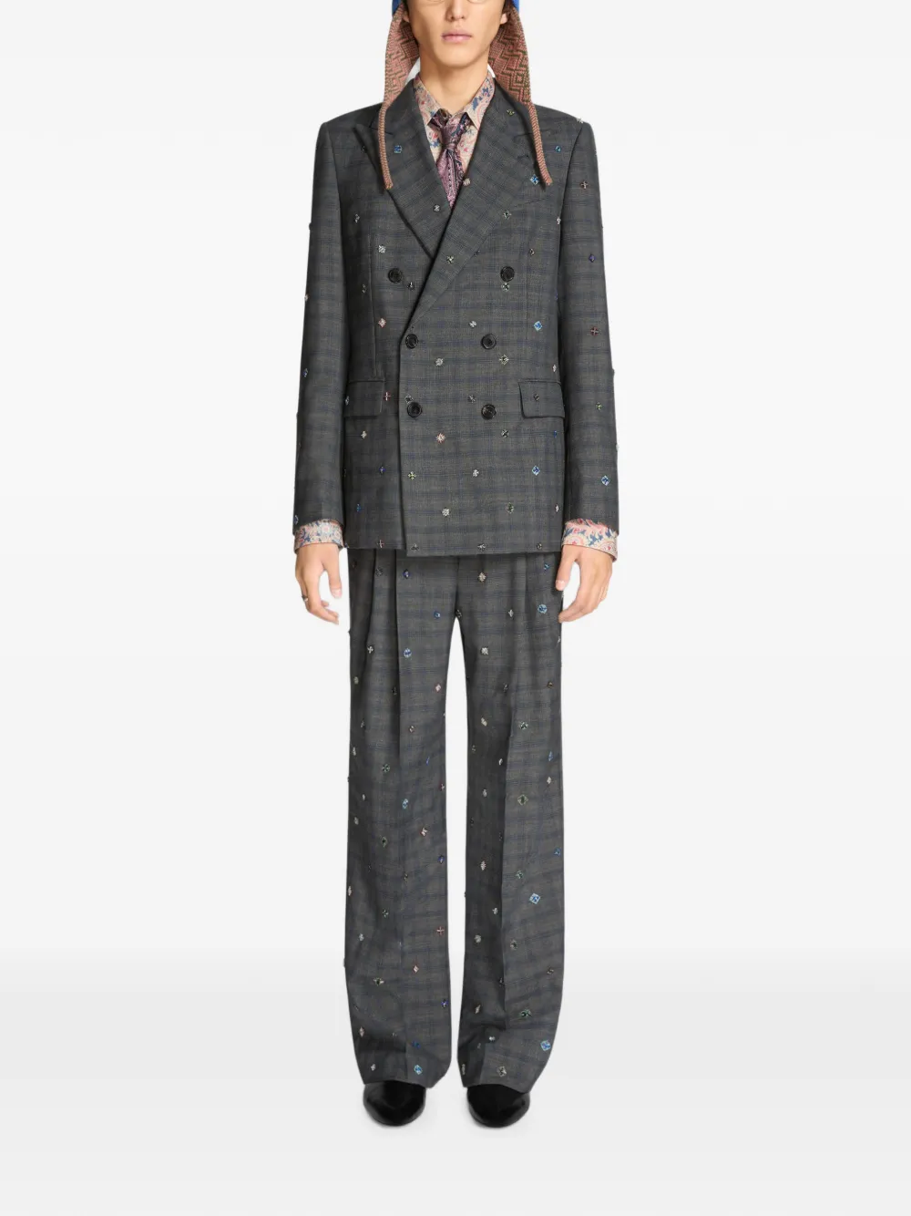 DRIES VAN NOTEN Wollen blazer met borduurwerk Grijs