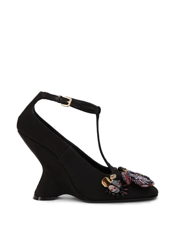 Dries Van Noten Embroidered Wedge Pumps in Black