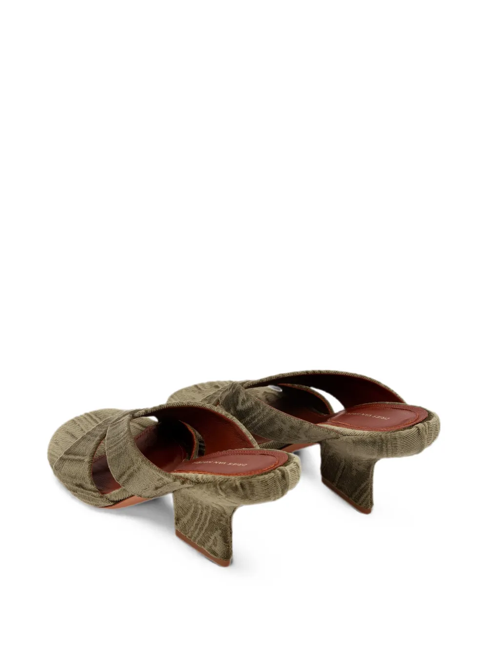 DRIES VAN NOTEN Heeled Velvet Mules in Green, view 3