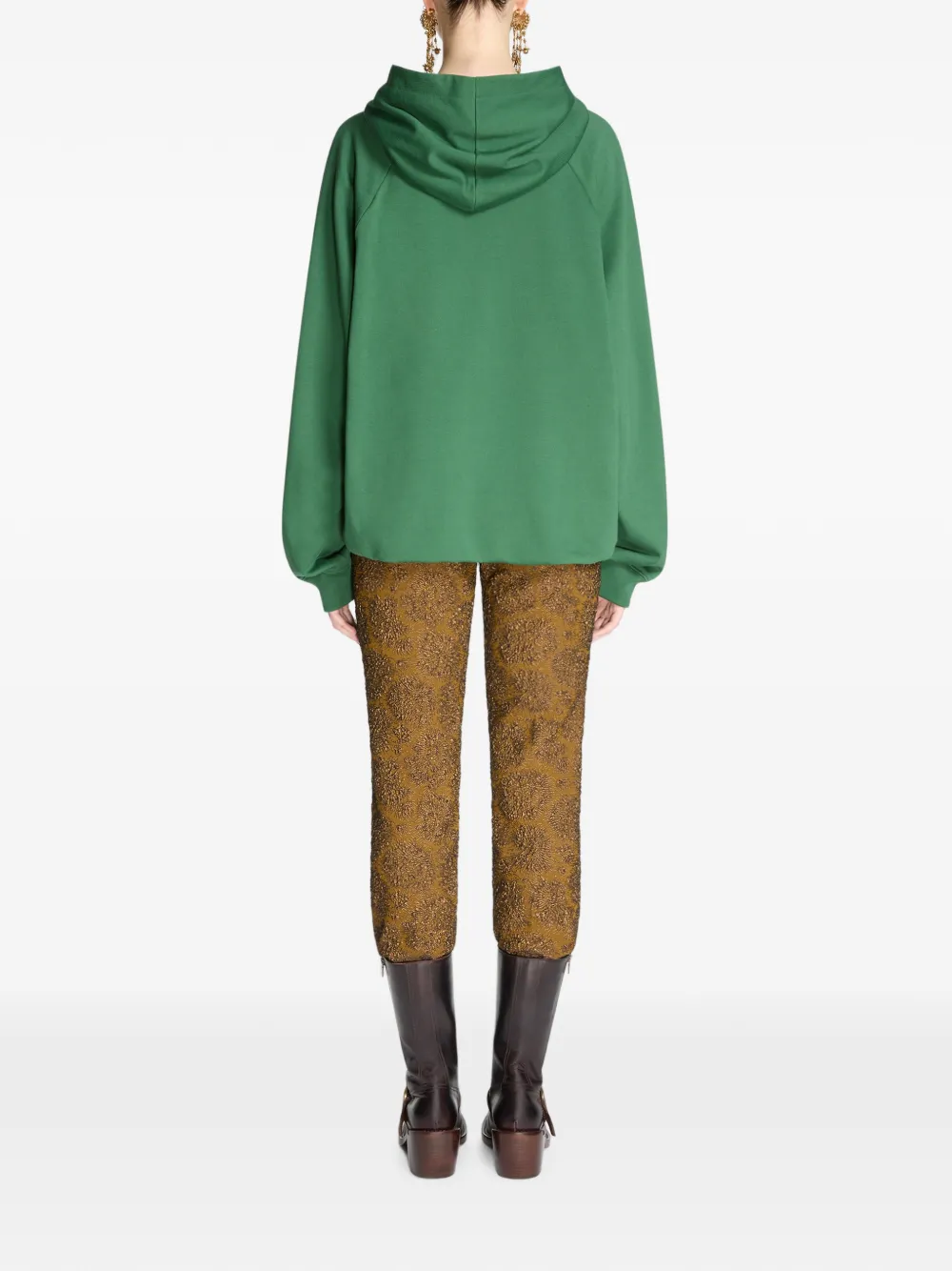 DRIES VAN NOTEN Draped Cotton Hoodie in Green, view 4