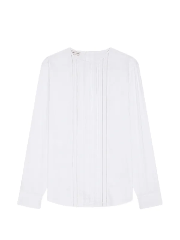 Dries Van Noten Collarless Cotton Shirt in White