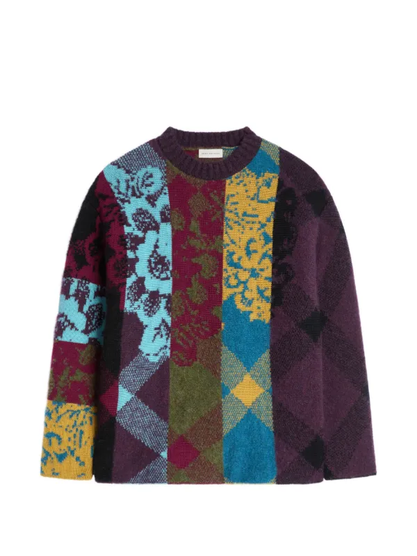 Dries Van Noten Patchwork Wool Sweater in Purple