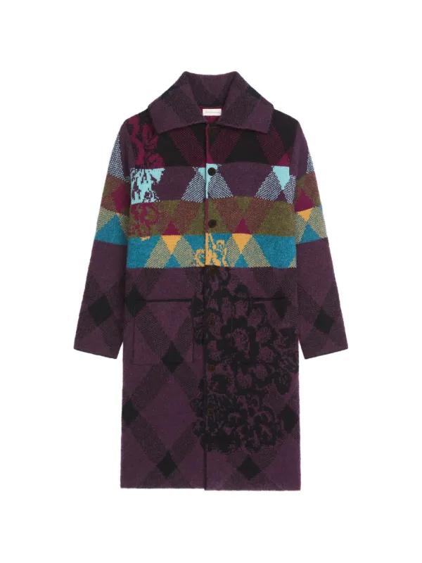 Dries Van Noten Patchwork Wool Cardigan in Purple