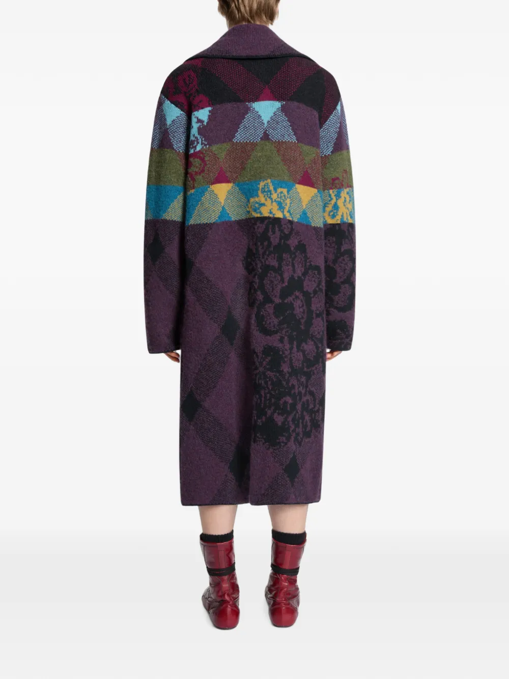 DRIES VAN NOTEN Patchwork Wool Cardigan in Purple, view 4