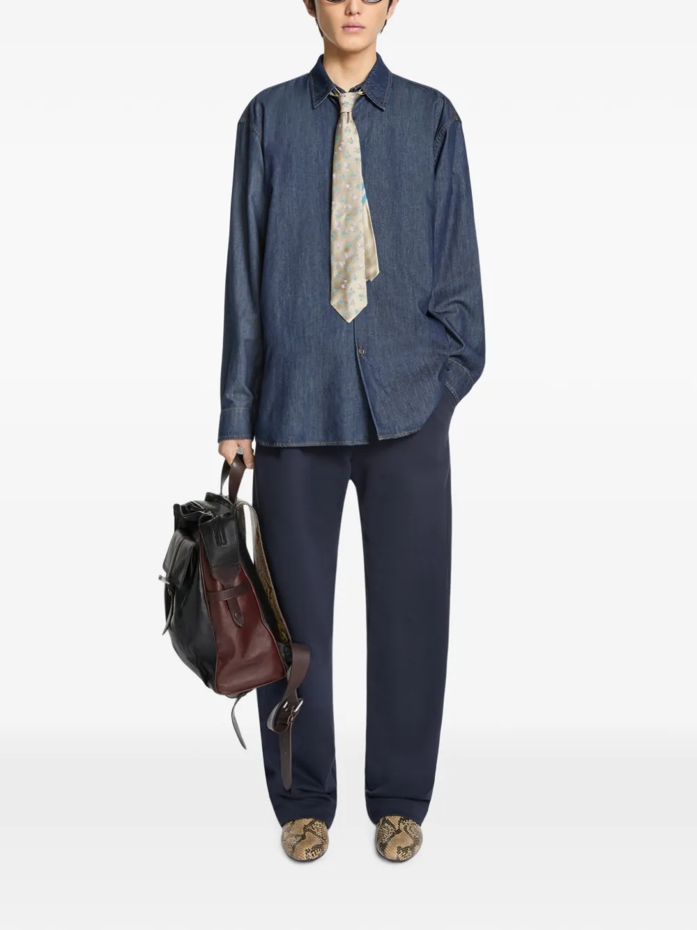 DRIES VAN NOTEN Printed Silk Tie in Neutrals, view 2